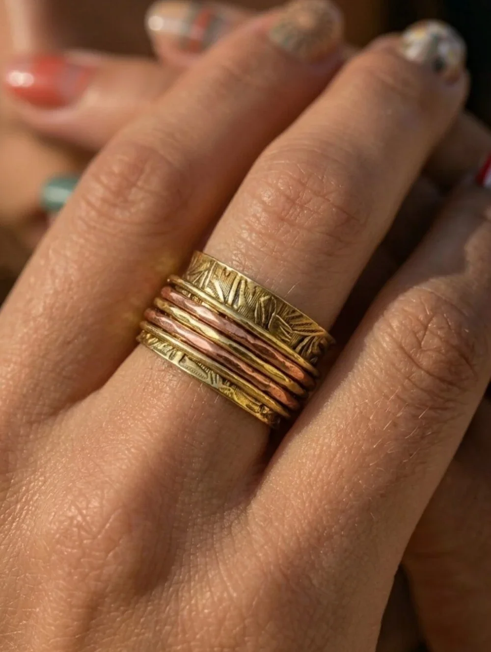 925 Sterling Silver Spinner Ring Gold Copper Meditation Fidget Boho Handmade 7